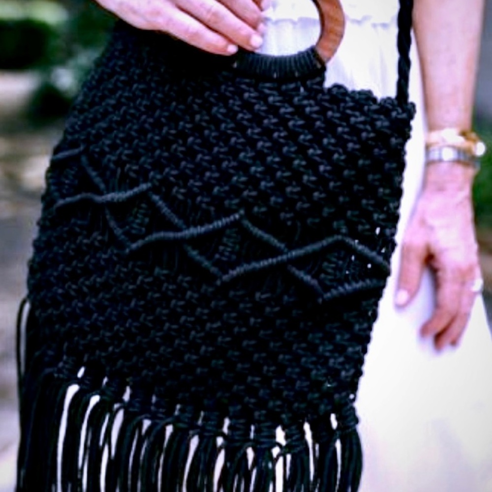 Free People Danielle Nicole Black Macrame Fringe … - image 2